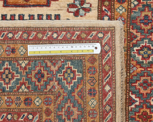 12 Feet Beige Kazak Afghan Hand Knotted Wool Runner Rug